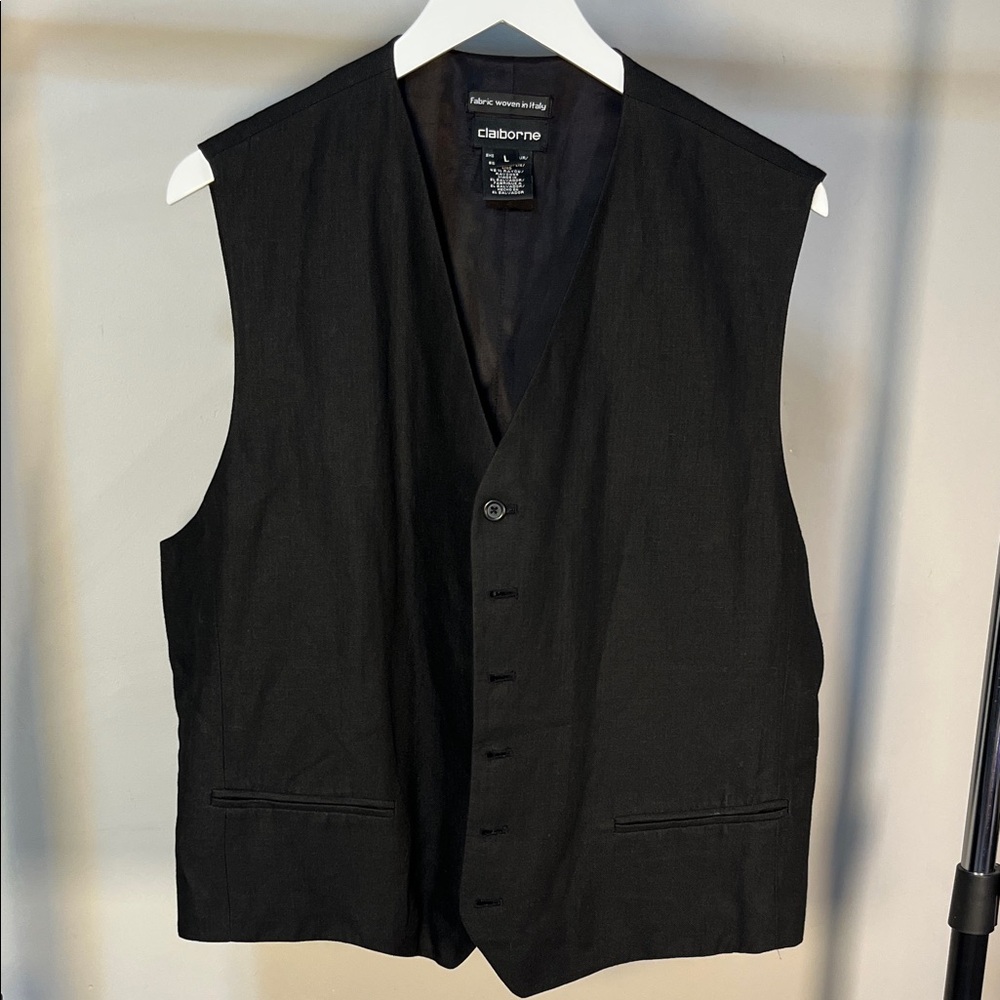 Claiborne Linen Blend Charcoal Black Men's Vest - Picture 2 of 12